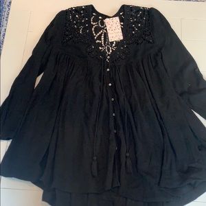 Free People Black Loose Top
